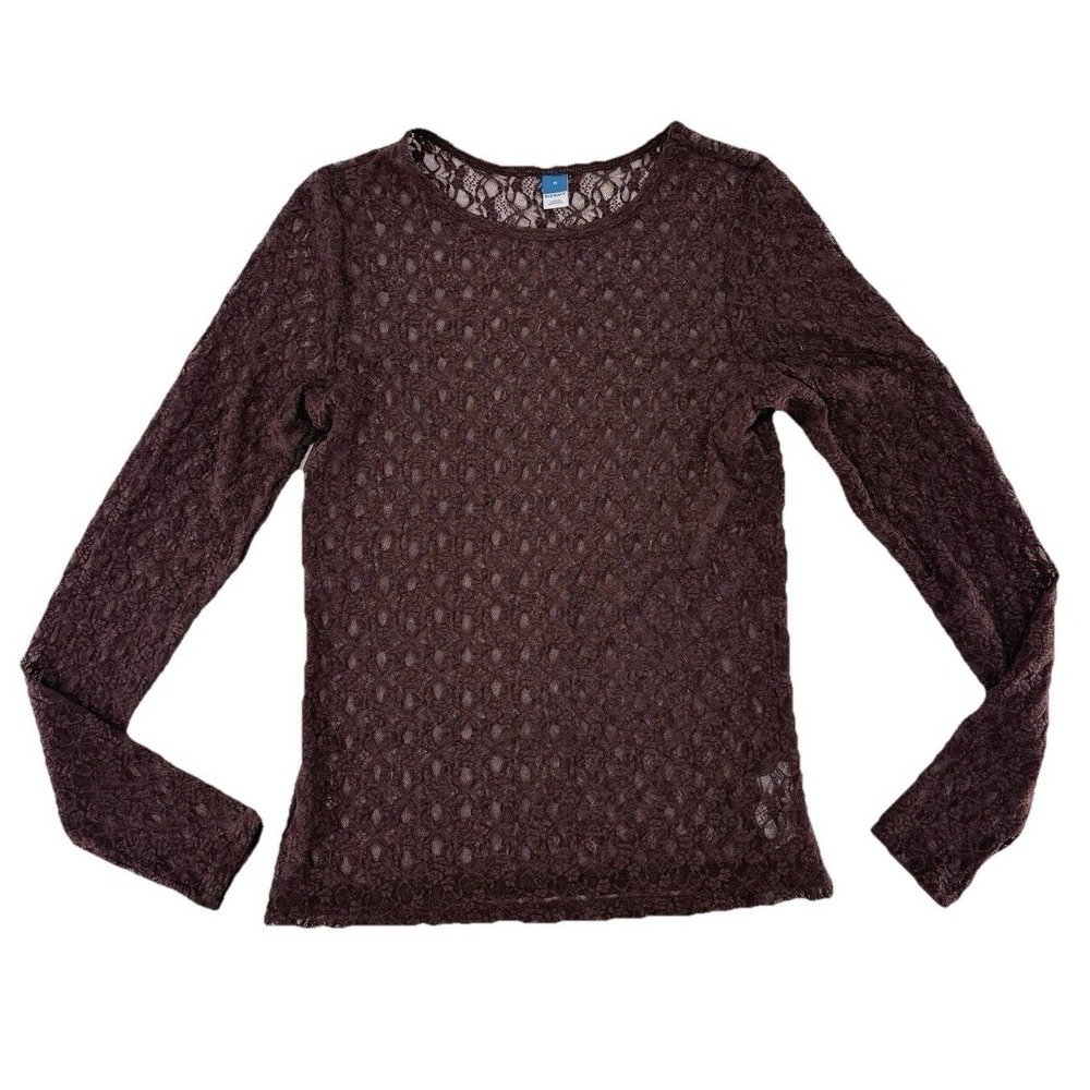 NWT Old Navy Lace Dark Sepia Crew Neck Sheer Blouse To Sz M Boho Streetwear‎